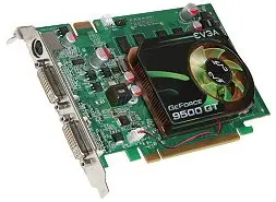 01G-P3-N959-TR EVGA GeForce 9500 GT 1GB 128-Bit DDR2 PCI-Express 2.0 x16 Dual DVI/ HDTV/ S-Video Out/ HDCP Ready/ SLI Supported Video Grap