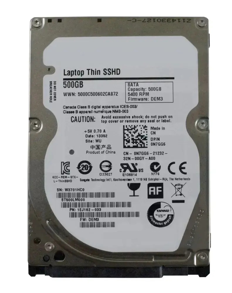 0N7GG6 Dell 500GB 5400RPM SATA 6GB/s 64MB Cache 8GB MLC NAND SSD 2.5-inch Internal Hybrid Hard Drive