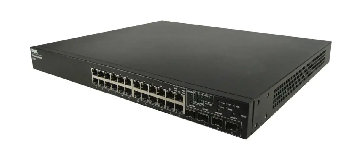 0RN856 Dell PowerConnect 6224 24-Ports 10/100/1000BASE-T + 4 x shared SFP Gigabit Ethernet Managed Switch