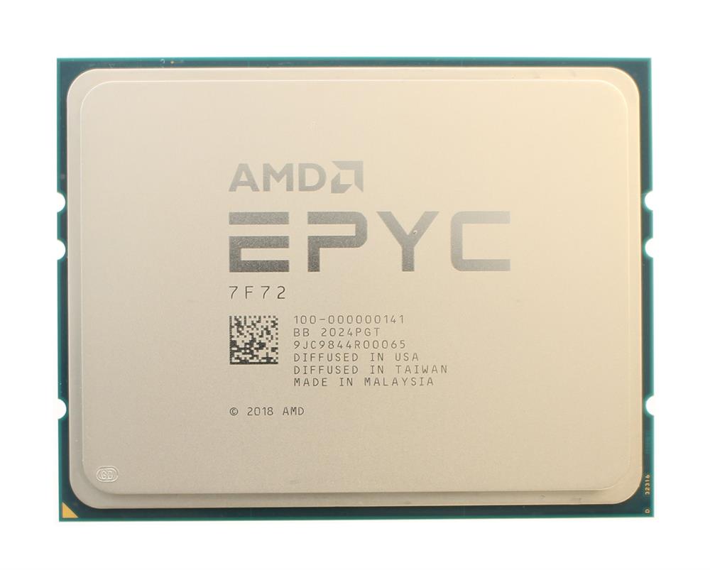 100-000000141 AMD Epyc 7f72 24-core 3.2ghz 192mb L3 Cache Socket Sp3 7nm 240w Processor Only