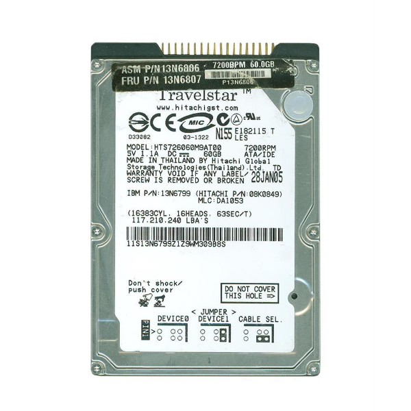 13N6806 IBM 60GB 7200RPM ATA-100 8MB Cache 2.5-inch Har...