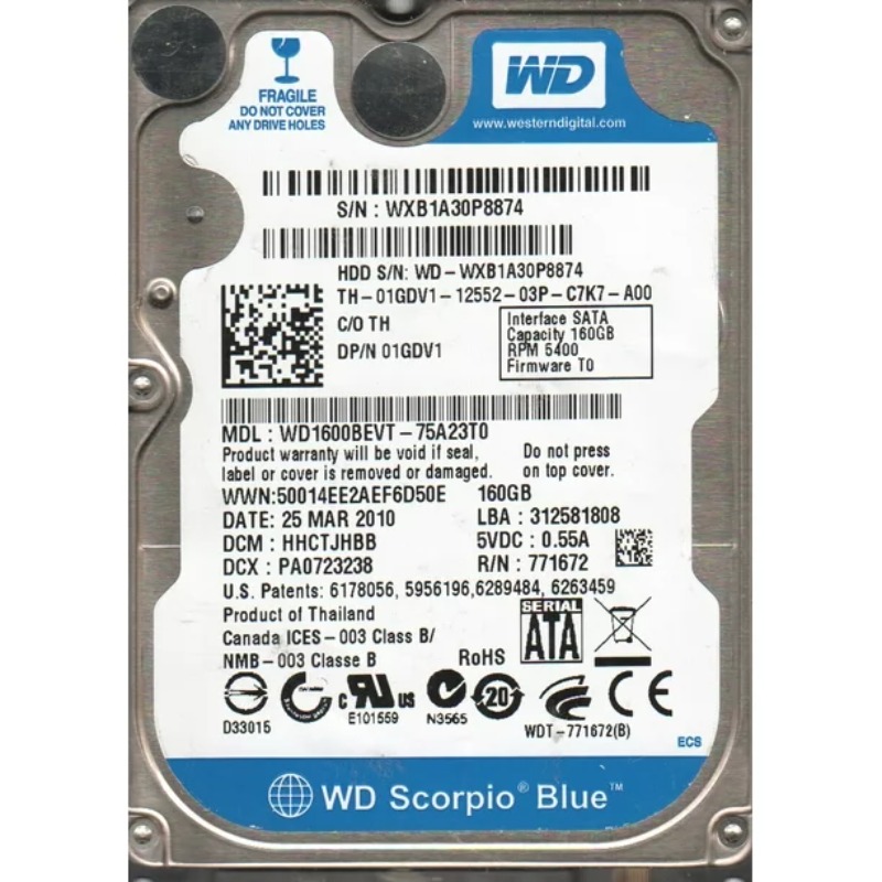 WD1600BEVT-75A23T0 Western Digital 160GB Hard Drive