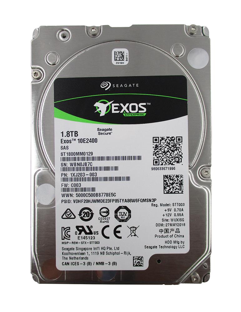 1XJ203-004 SEAGATE Exos 10e2400 1.8tb Sas-12gbps 256mb Buffer 512e/4kn 2.5inch Internal Hard Disk Drive