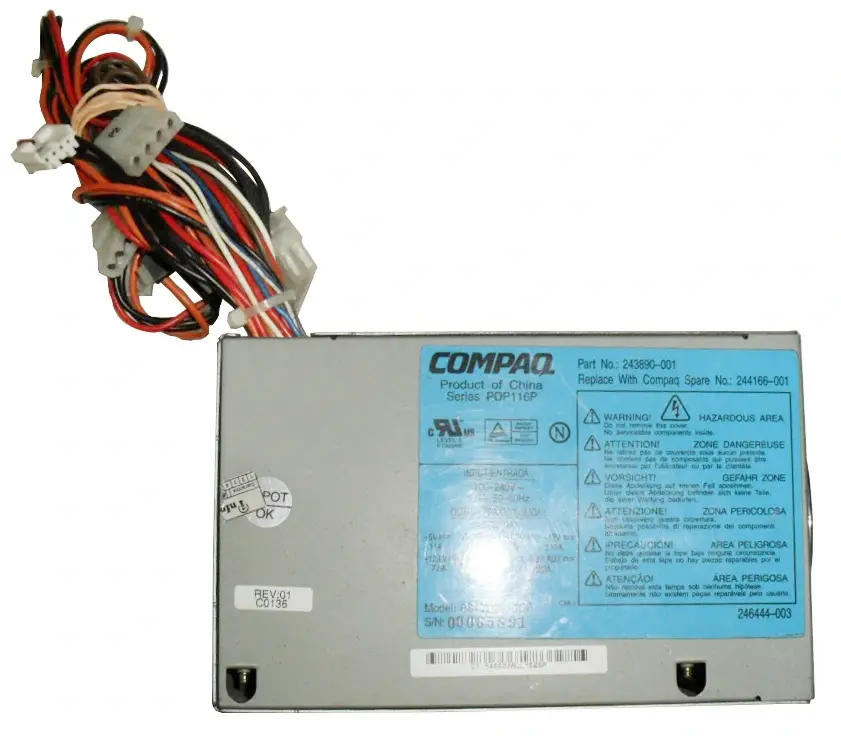 244166-001 HP 250-Watts 120-240VAC 45-66Hz 20-Pin Power Supply with Power Factor Correction (PFC) for EVO D500/300 Desktop PC