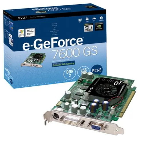 256-P2-N547-R1 EVGA e-GeForce 7600GS 256MB 128-Bit DDR2 PCI-Express x16 DVI/ D-Sub/ HDTV/ S-Video Out/ SLI Support Video Graphics Card w/ Fan