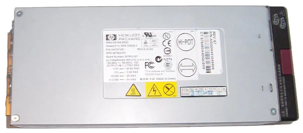 347883001B HP 775-Watts 100-240V AC Redundant Hot-Pluggable Power Supply for ProLiant ML370 G4 Server