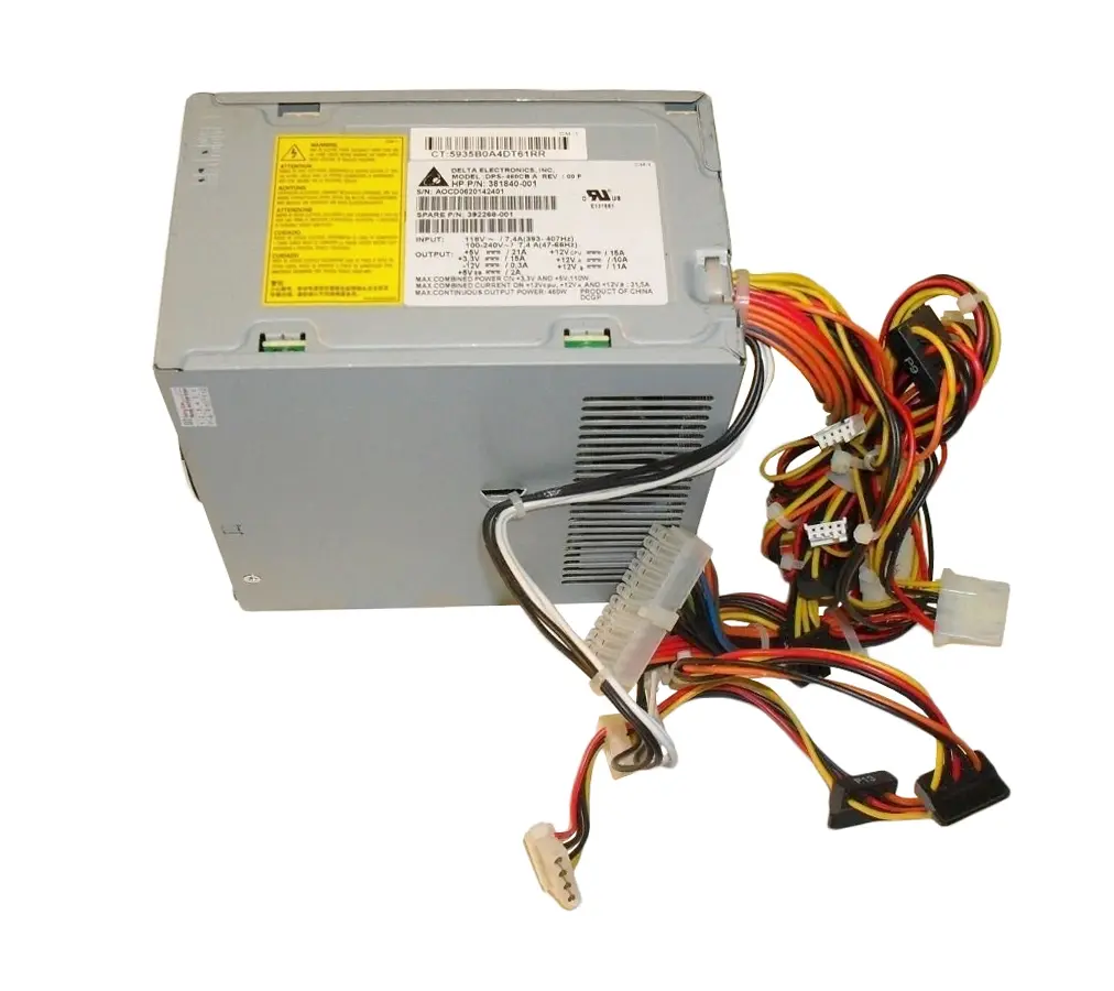 381840-001 HP 460-Watts AC 100-240V 47-66Hz Power Supply with Active Power Factor Correction for XW4300/XW8200 Workstations