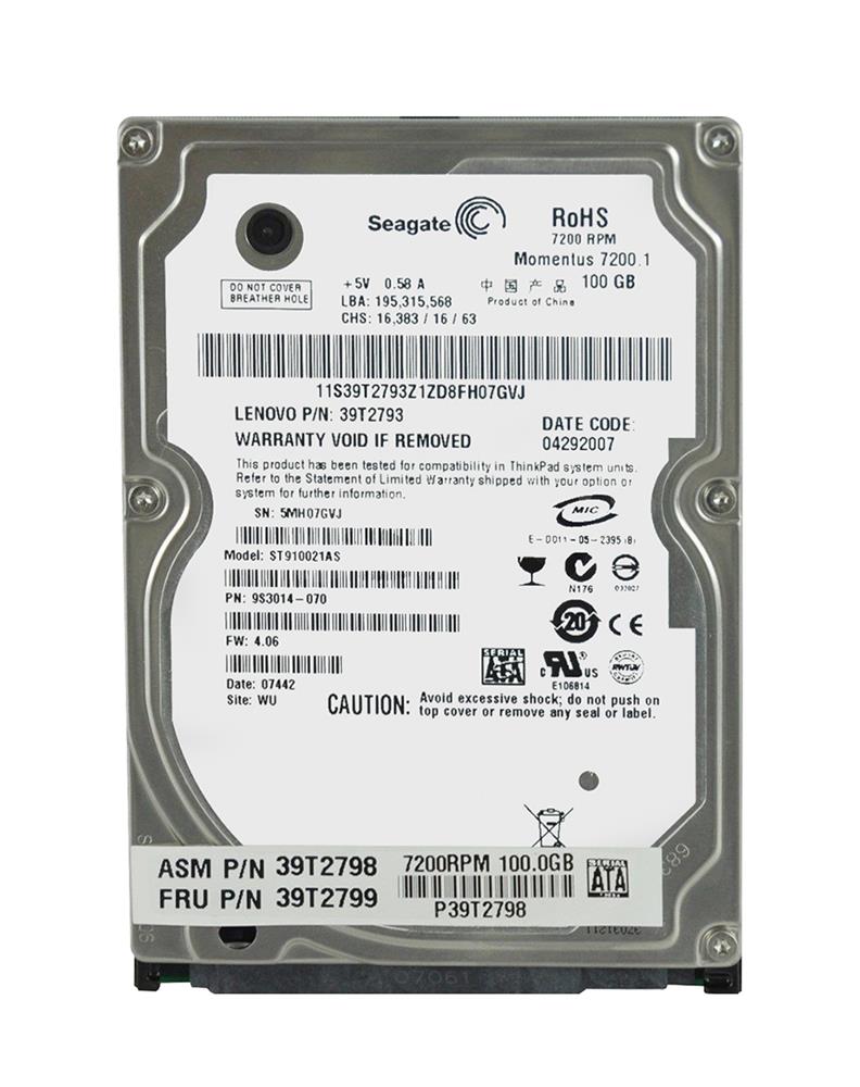 39T2798 IBM 100GB 7200RPM SATA 2.5-inch Hard Drive