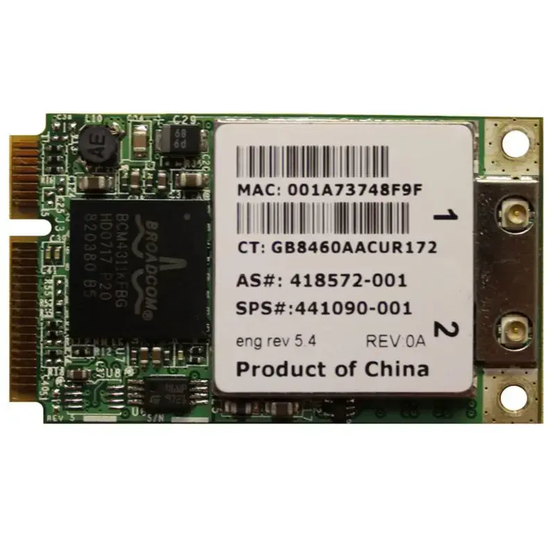 418572-001 HP Mini PCI-Express 54G IEEE 802.11b/g High Speed Wireless LAN Network Interface Card for DV2000/DV6000/DV9000 Series Notebooks