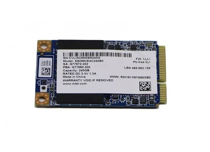 SSDMCEAC240B301 Intel 525 Series 240GB SATA 6Gb/s mSATA MLC Solid State Drive