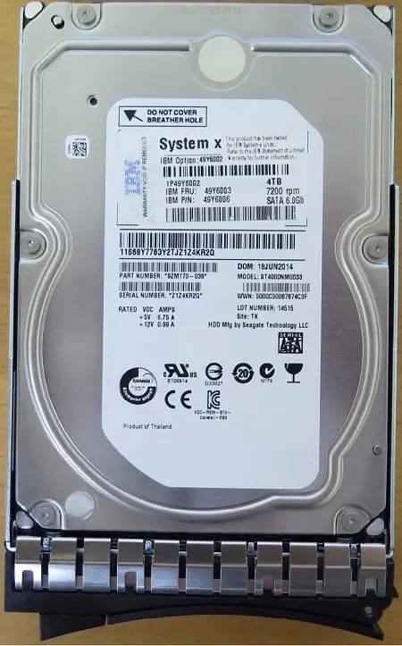 49Y6003 IBM 4TB 7200RPM SATA 6GB/s Hot-Swappable 3.5-inch Hard Drive with Tray