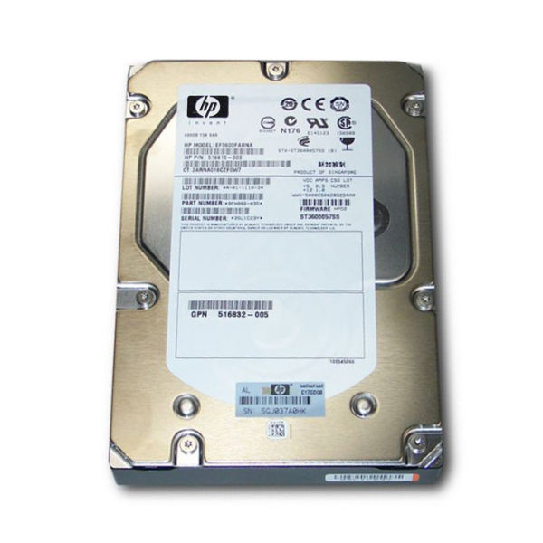 516832-006 HP 600GB 15000RPM SAS 6GB/s Hot-Pluggable 3.5-inch Hard Drive