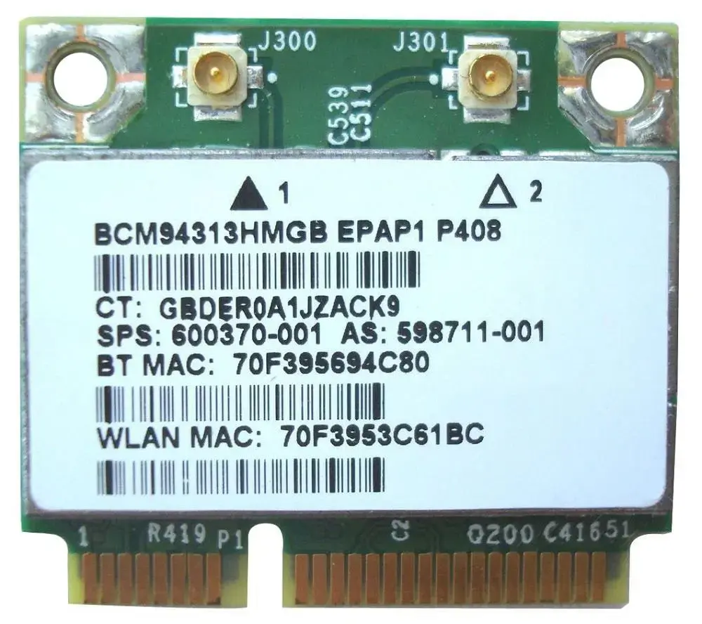 600370-001 HP Broadcom BCM4313 Mini PCI-E IEEE 802.11n Bluetooth