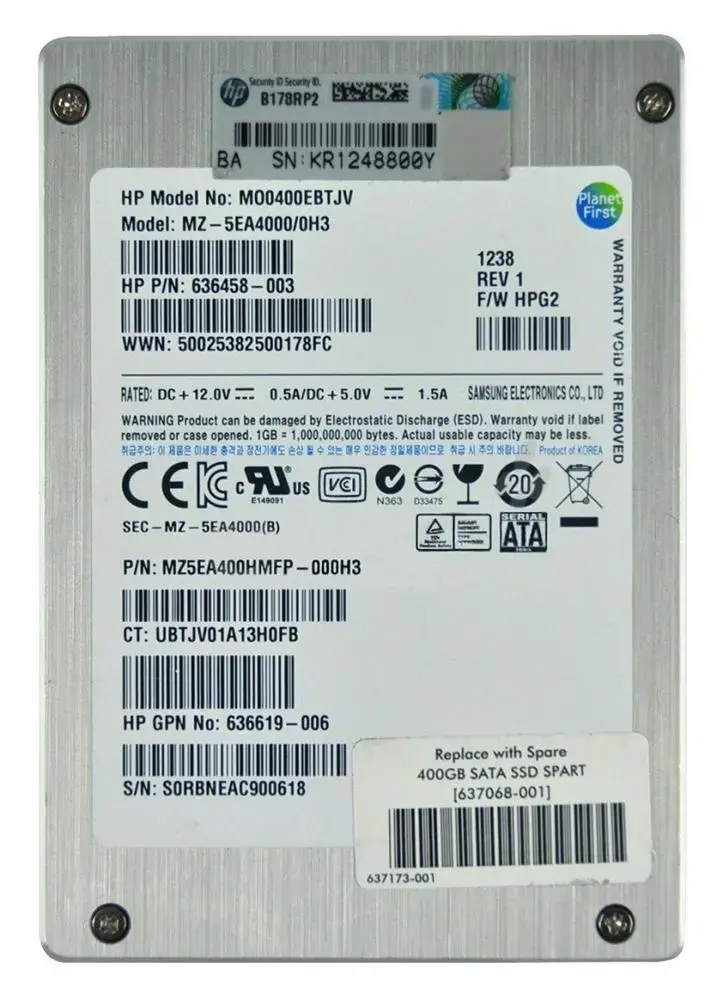 636619-006 HP 400GB SATA 3Gb/s 2.5-inch MLC Solid State...