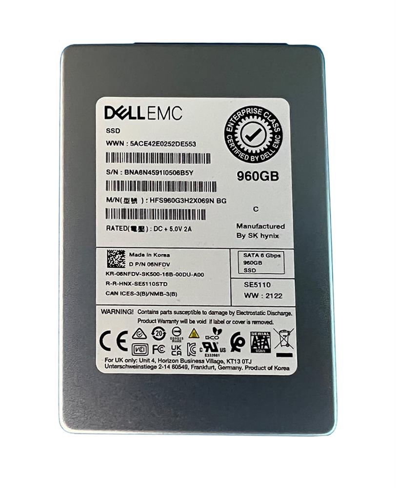 6NFDV DELL 960gb Read Intensive Tlc Sata 6gbps 2.5in Hot Swap Solid State Drive With Tray For  14g Poweredge Server