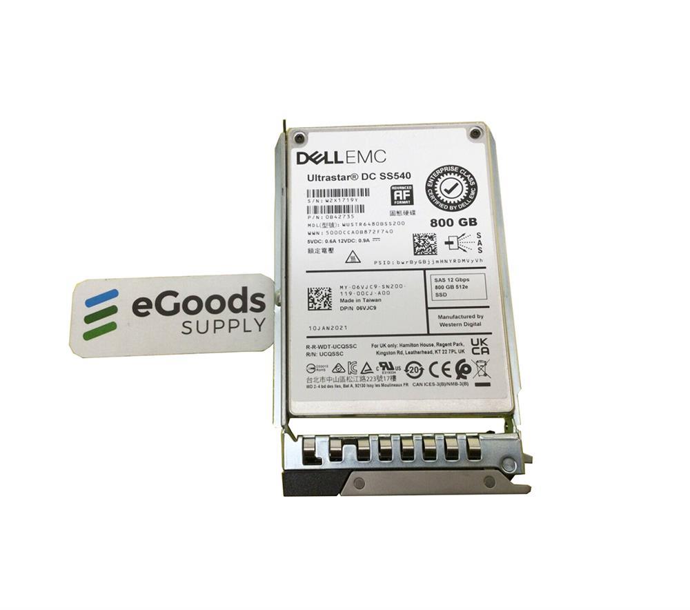 6VJC9 DELL 800gb Sas Mix Use 12gbps 512e Tlc 2.5in Hot-...