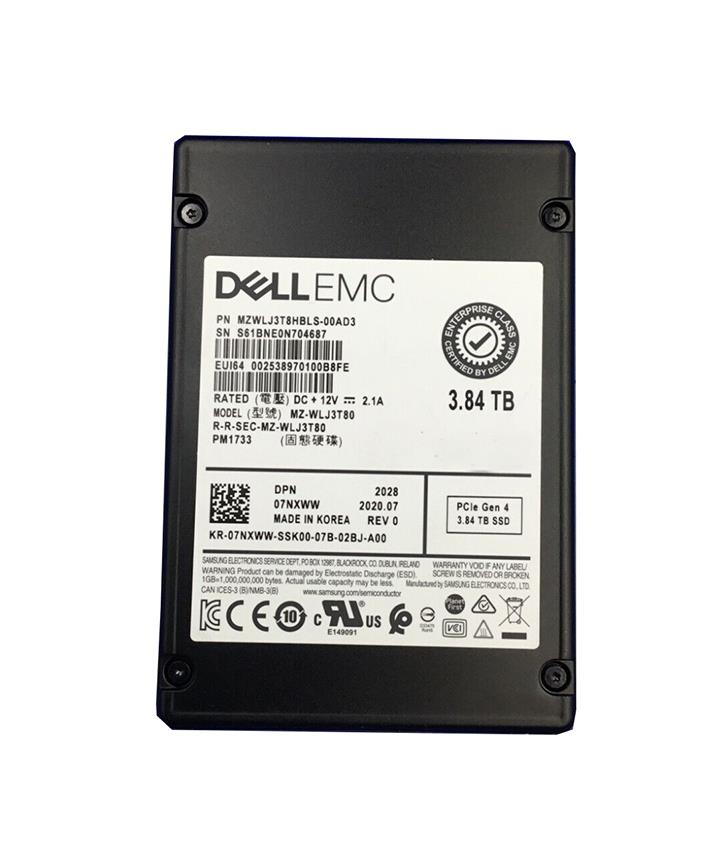 7NXWW DELL 3.84tb 2.5in Pci Express 4.0 X4(nvme) Dual P...