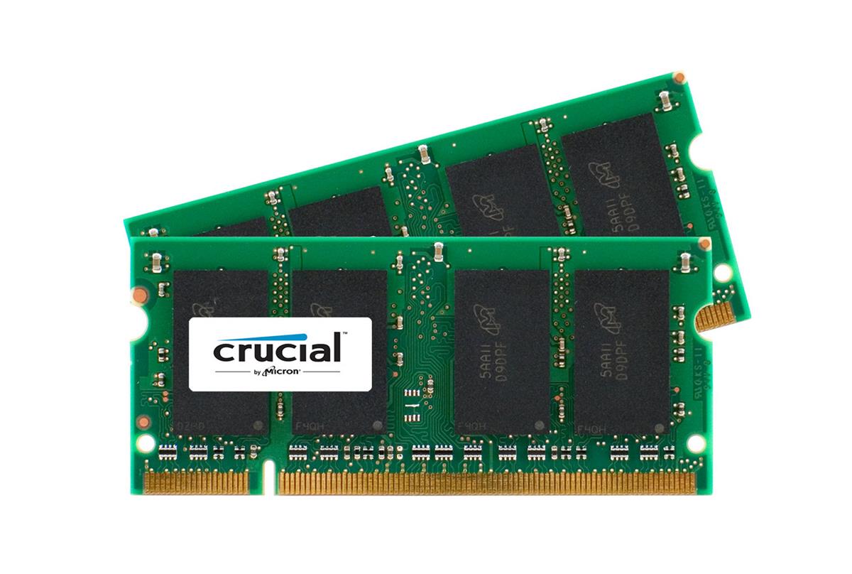 CT2KIT25664AC800 Crucial 4GB Kit (2 X 2GB) DDR2-800MHz PC2-6400 non-ECC Unbuffered CL6 200-Pin SoDIMM 1.8V Memory