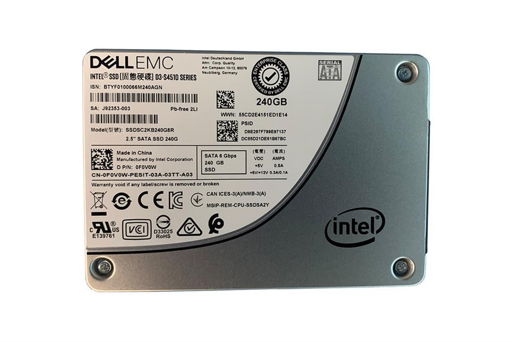 F0V0W DELL 240gb Read-intensive Triple Level Cell (tlc) Sata 6gbps 2.5in Hot Swap Dc S4510 Series Solid State Drive With Tray For  Poweredge Server