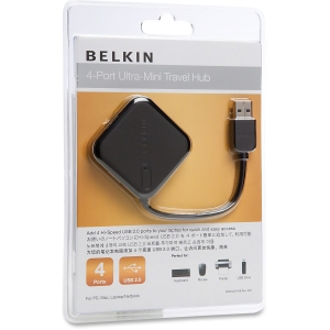 F5U407TT Belkin 4 Port USB 2.0 Ultra Mini Hub - 4 x USB 2.0 USB Downstream 1 x USB 2.0 USB Upstream - External