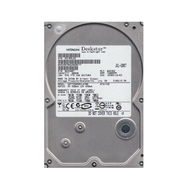 HDT725050VLAT80 Hitachi Deskstar T7K500 500GB 7200RPM ATA-133 8MB Cache 3.5-inch Hard Drive