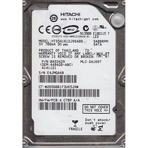 HTS541612J9AS00 Hitachi Travelstar 5K160 120GB 5400RPM SATA 1.5GB/s 8MB Cache 2.5-inch Hard Drive