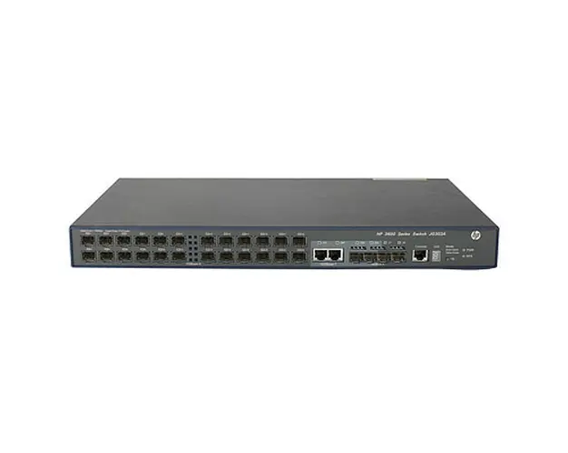 JG303-61101 HP 3600-24-SFP 24-Ports 24 X 100 Mbit SFP + 4 X Gigabit SFP + 2 X Shared 10/100/1000 Rack Mountable Layer 4 Managed V2 EI Switch