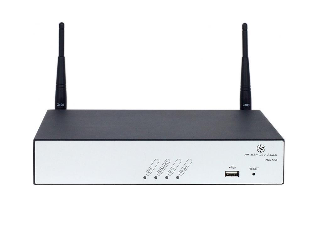 JG512A HP MSR930 Wireless Router with 1 WAN GbE 4 LAN GbE 1 serial 1 console and 1 USB 2.0 ports Embedded wireless LAN (802.11b/g/n)