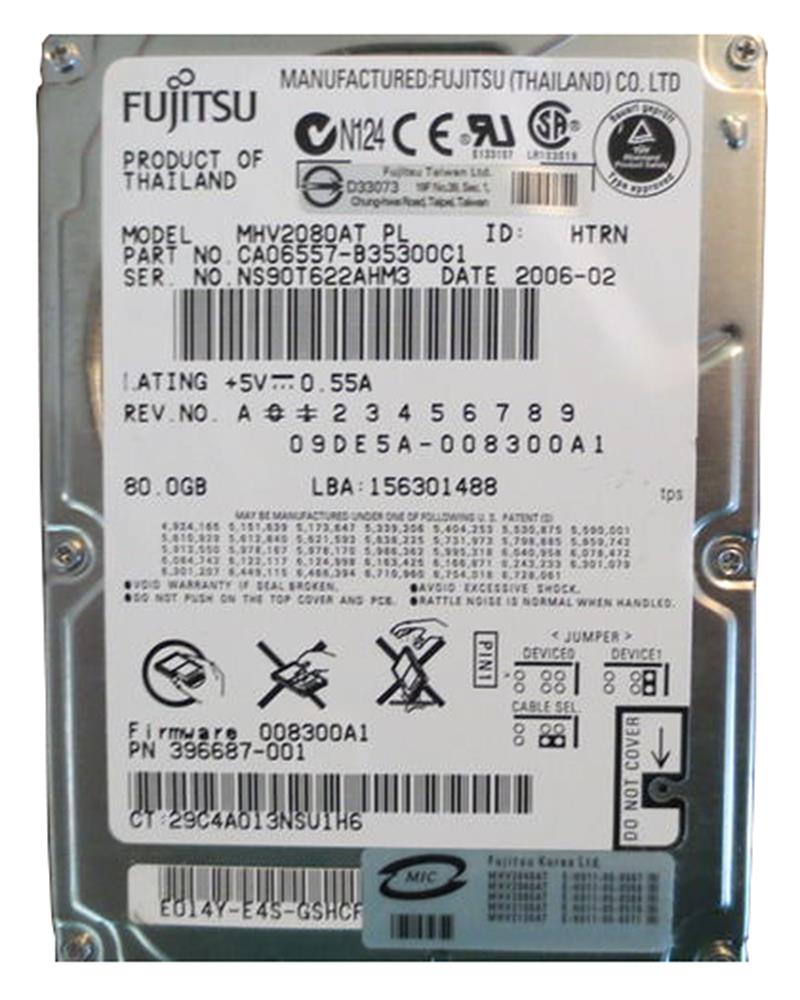 MHV2080AT Fujitsu 80GB 4200RPM ATA-100 8MB Cache 2.5-in...