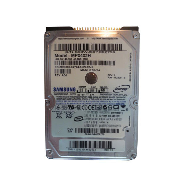 MP0402H Samsung 40GB 5400RPM Ultra ATA-100 8MB Cache 2....