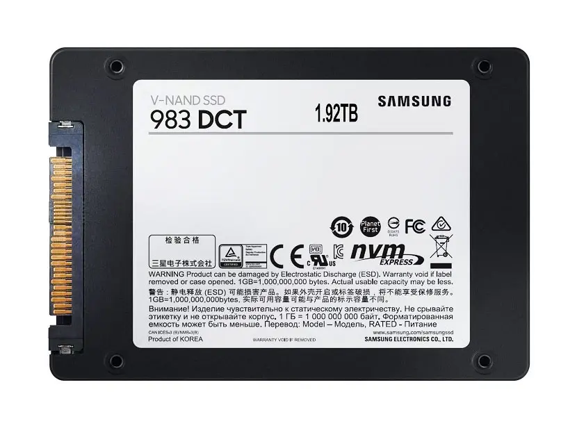 MZ-QLB1T9NE Samsung 983 DCT 1.9TB NVMe U.2 3GB Cache 2.5-inch Enterprise Solid State Drive