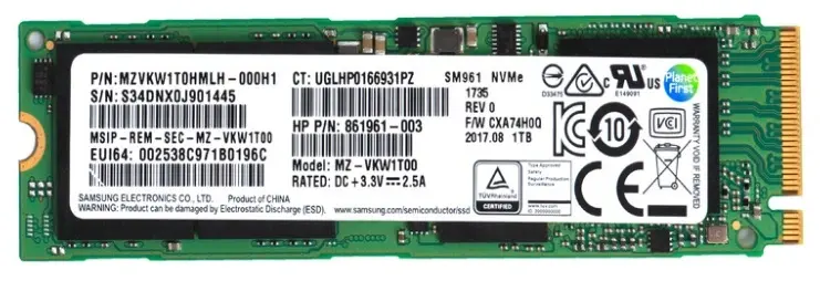 MZVKW1T0HMLH Samsung SM961 1TB M.2 2280 PCI-Express 3.0 x4 Solid State Drive