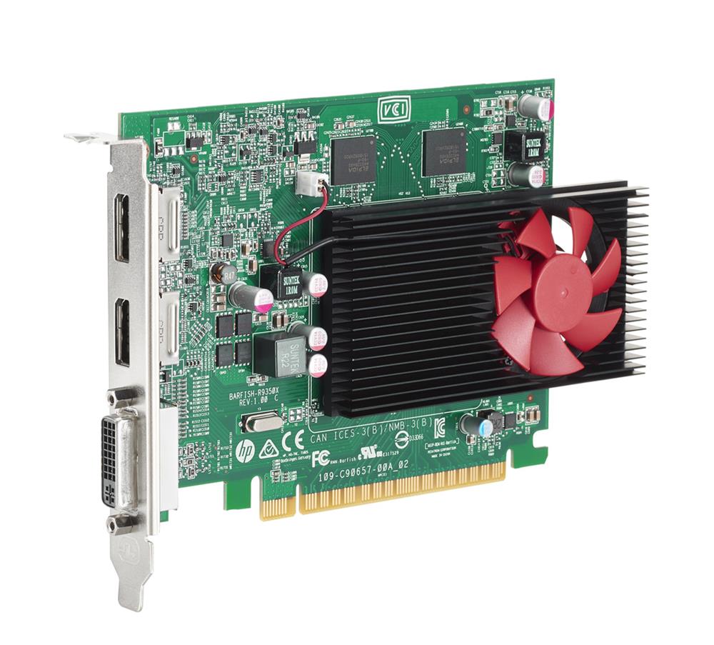 N3R91AA HP Radeon R9 350 Graphic Card 925 MHz Core 2GB GDDR5 PCI-Express 3.0 x16 128 bit Bus Width Fan Cooler DirectX 12 OpenGL 4.3 OpenCL 1.2 2 x D