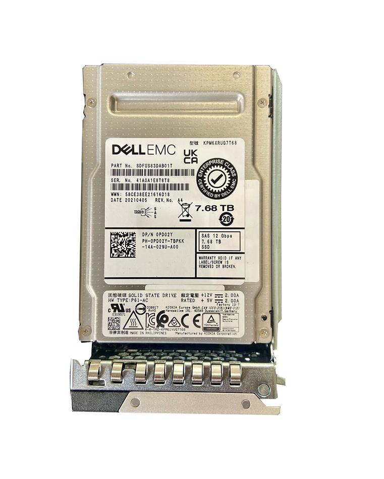 PD02Y DELL 7.68tb Sas-12gbps Read Intensive Bics Flash 3d Tlc Advanced Format 512e 2.5in Hot-plug  Certified Pm6-r Series Solid State Drive With Tray For 14g Poweredge Server