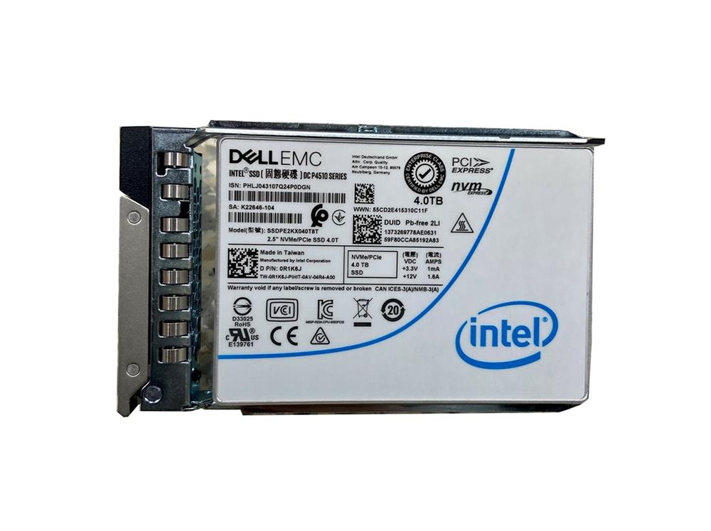 R1K6J DELL Dc P4510 Series 4tb Read Intensive Pcie Nvme 3.1 X4 3d2 Nand Tlc 2.5inch 15mm Solid State Drive For Poweredge Server