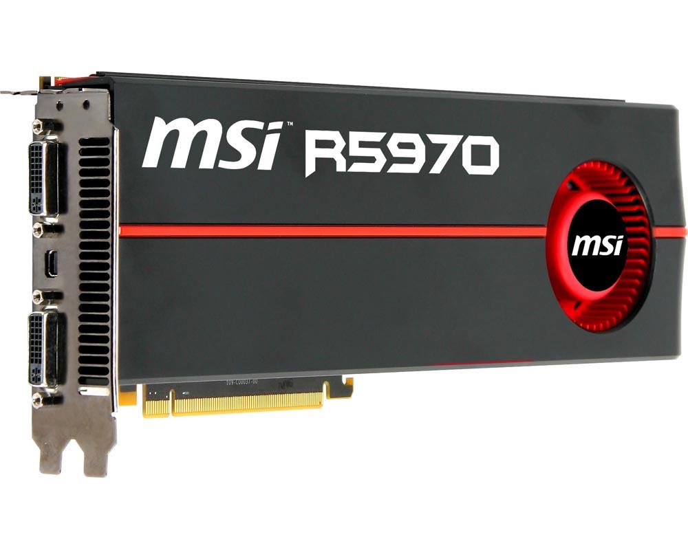 R5970-P2D2G MSI Radeon HD 5970 2GB 512-Bit DDR5 PCI-Express 2.1 x16 Dual DVI/ HDMI/ D-Sub/ DisplayPort/ HDCP Supported Video Graphics Card