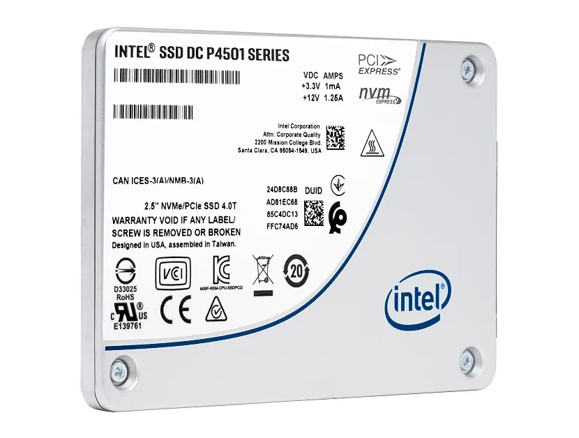 SSDPE7KX010T701 Intel P4501 1TB TLC PCI-Express 3.1 x4 2.5-inch Solid State Drive for R1208WFTYS Server