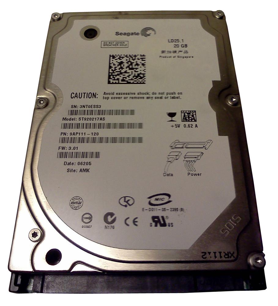 ST920217AS Seagate 20GB 5400RPM SATA-150 2MB Cache 2.5-...