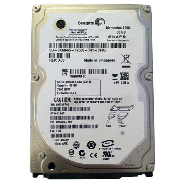 ST96023AS Seagate 60GB 7200RPM SATA 9.5MM HIGH 8MB Cach...