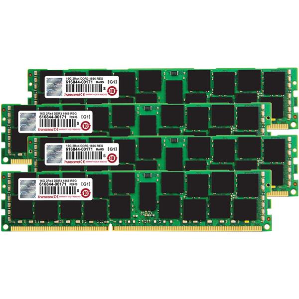TS64GJMA535Z Transcend 64GB Kit (16GB x 4) DDR3-1866MHz PC3-14900 ECC Registered CL13 240-Pin DIMM 1.35V Low Voltage Dual Rank Memory