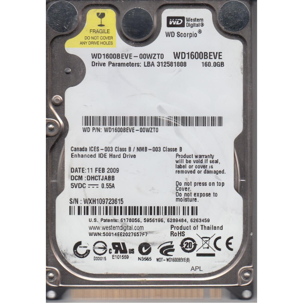 WD1600BEVE-00WZT0 Western Digital Scorpio 160GB 5400RPM...