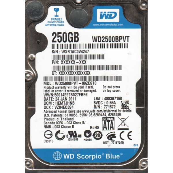 WD2500BPVT-80ZEST0 Western Digital 250GB 5400RPM SATA 3...