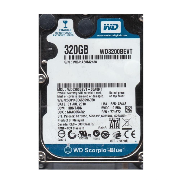 WD3200BEVT-00A0RT Western Digital 320GB 5400RPM SATA 3GB/s 2.5-inch Hard Drive