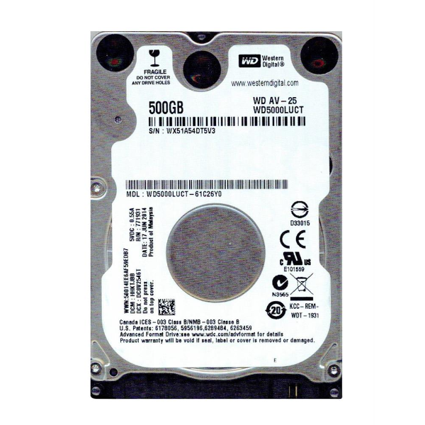 WD5000LUCT-61C26Y0 Western Digital 500GB 5400RPM SATA 3GB/s 2.5-inch Hard Drive