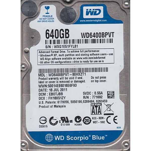 WD6400BPVT-80HXZT1 Western Digital 640GB 5400RPM SATA 3...