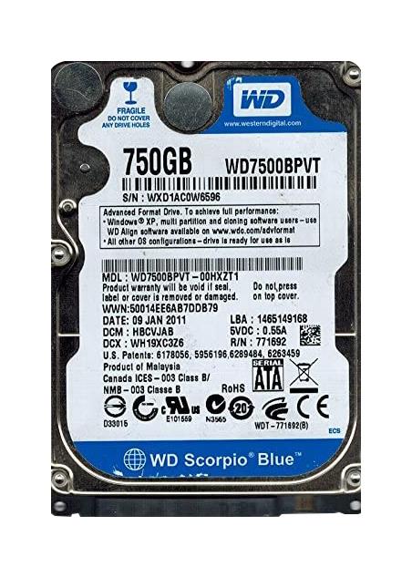 WD7500BPVT-00HXZT1 Western Digital 750GB 5400RPM SATA 3GB/s 2.5-inch Hard Drive