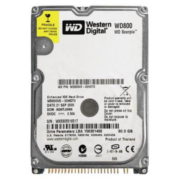 WDC800BEVE Western Digital Scorpio Blue 80GB 5400RPM ATA-100 8MB Cache 2.5-inch Hard Drive