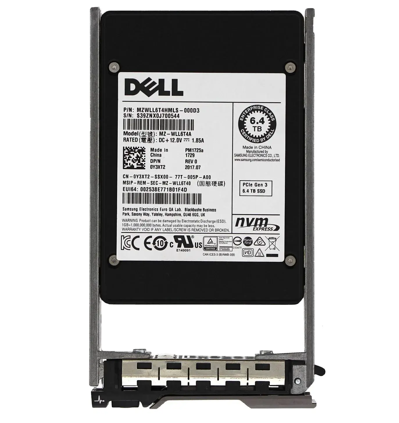 Y3XT2 Dell 6.4TB PM1725a 2.5-inch PCI-Express 3.0X4 Solid State Drive