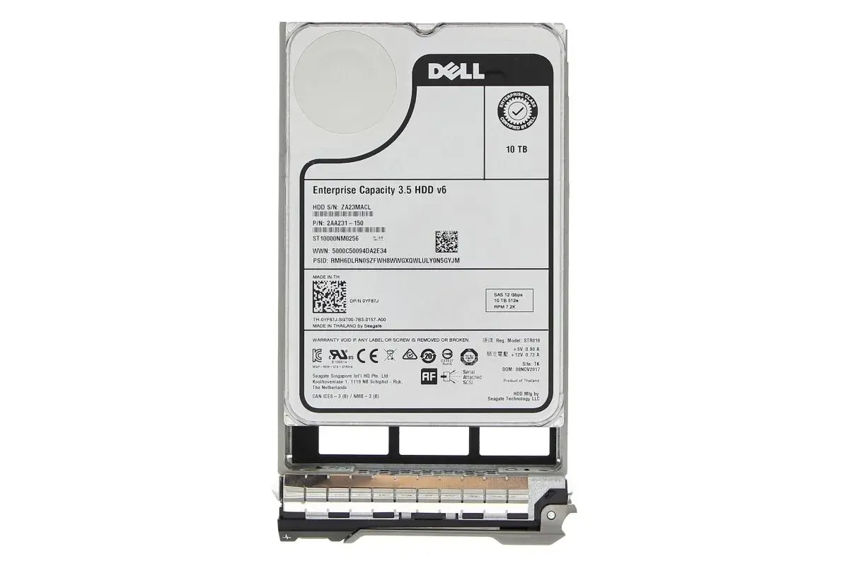 YF87J Dell 10TB 7200RPM SAS 12GB/s 512e Hot-Pluggable 3.5-inch Hard Drive with Tray for PowerEdge R230 Server