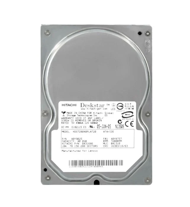 HDS728040PLAT20 Hitachi Deskstar 40GB 7200RPM 2MB Cache IDE/ATA-100 40-Pin 3.5-inch Hard Drive